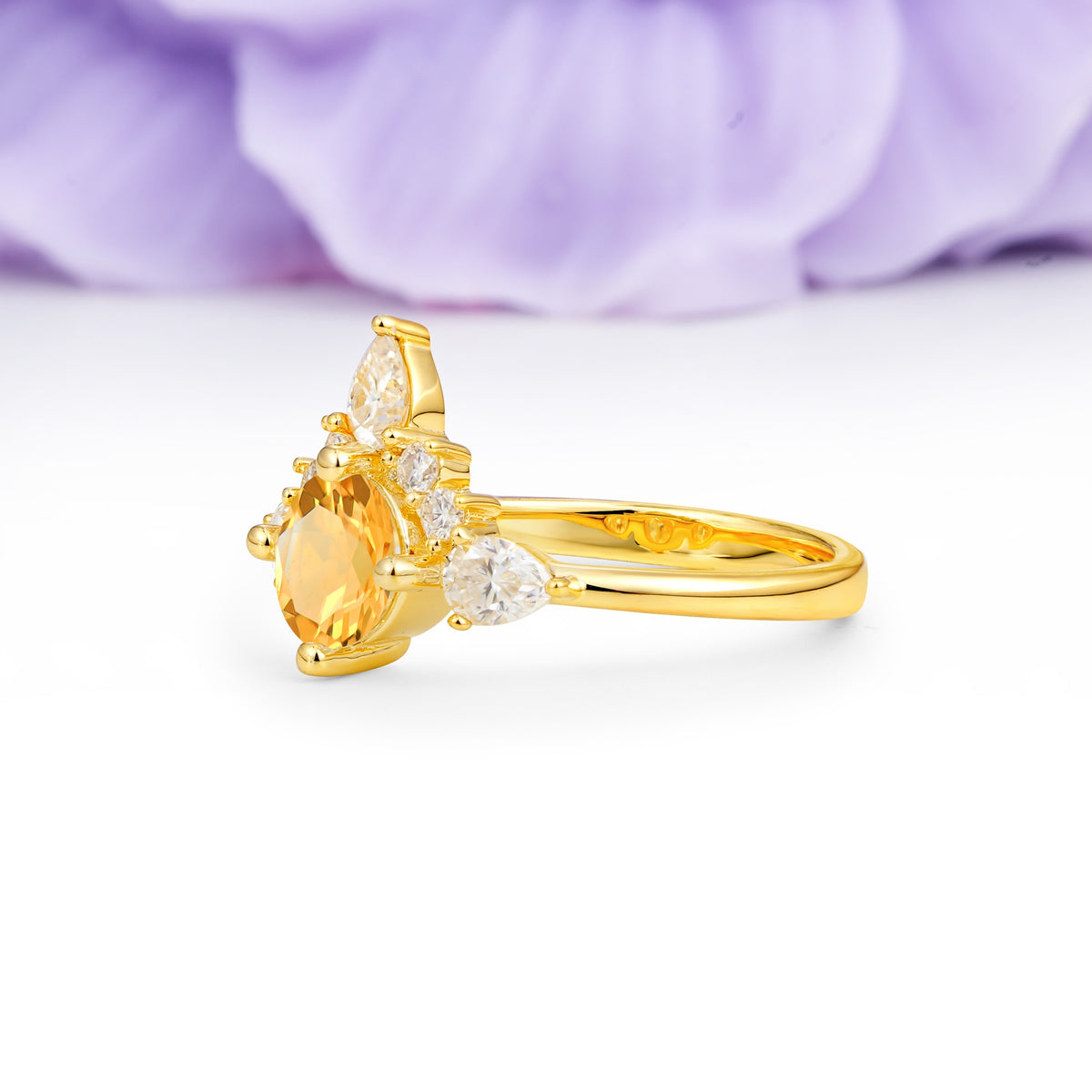 Classic Luxury Crown 4-Prong Round-Cut Citrine Engagement Ring - Additional view