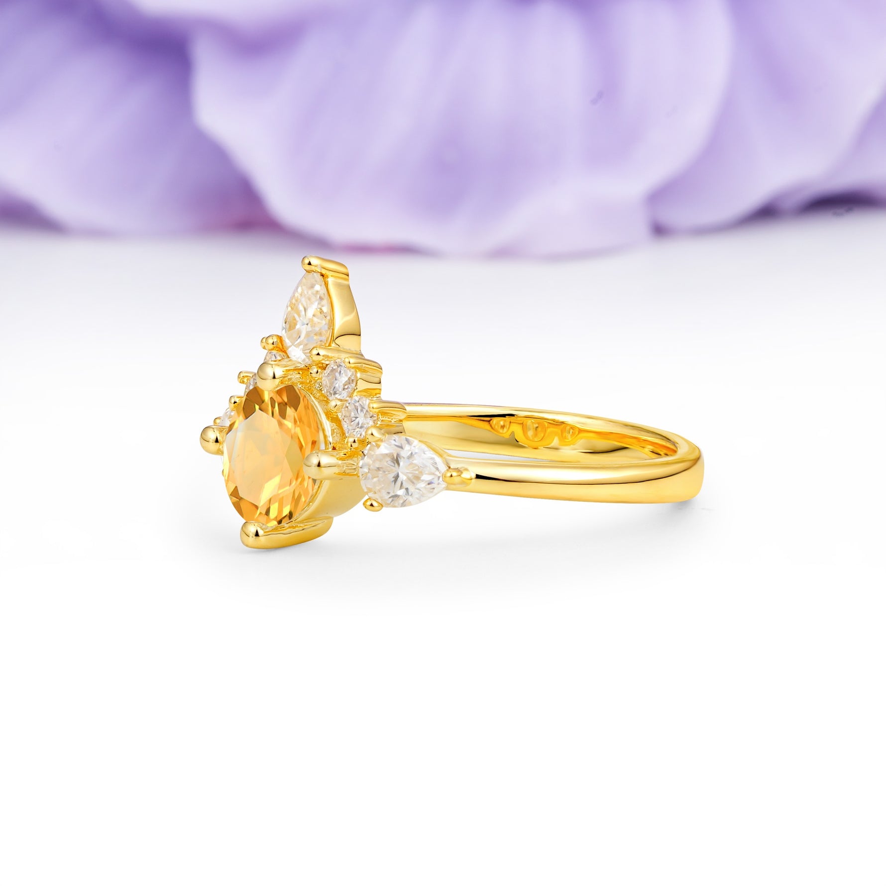 Classic Luxury Crown 4-Prong Round-Cut Citrine Engagement Ring - Additional view