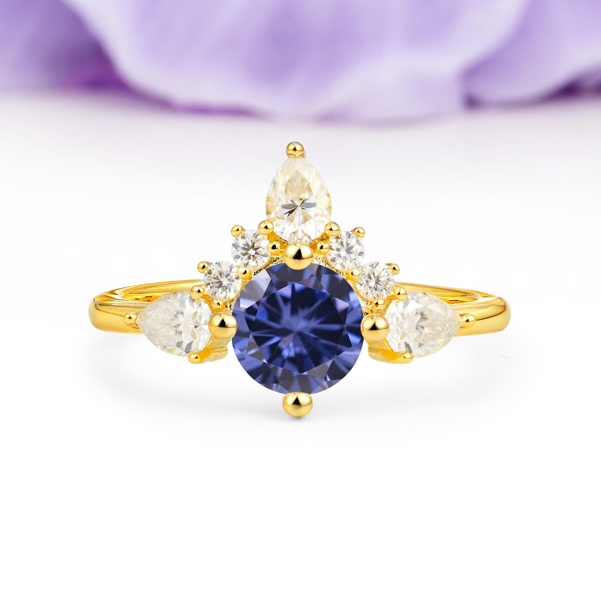 Classic Luxury Crown 4-Prong Round-Cut Tanzanite Engagement Ring - Additional view