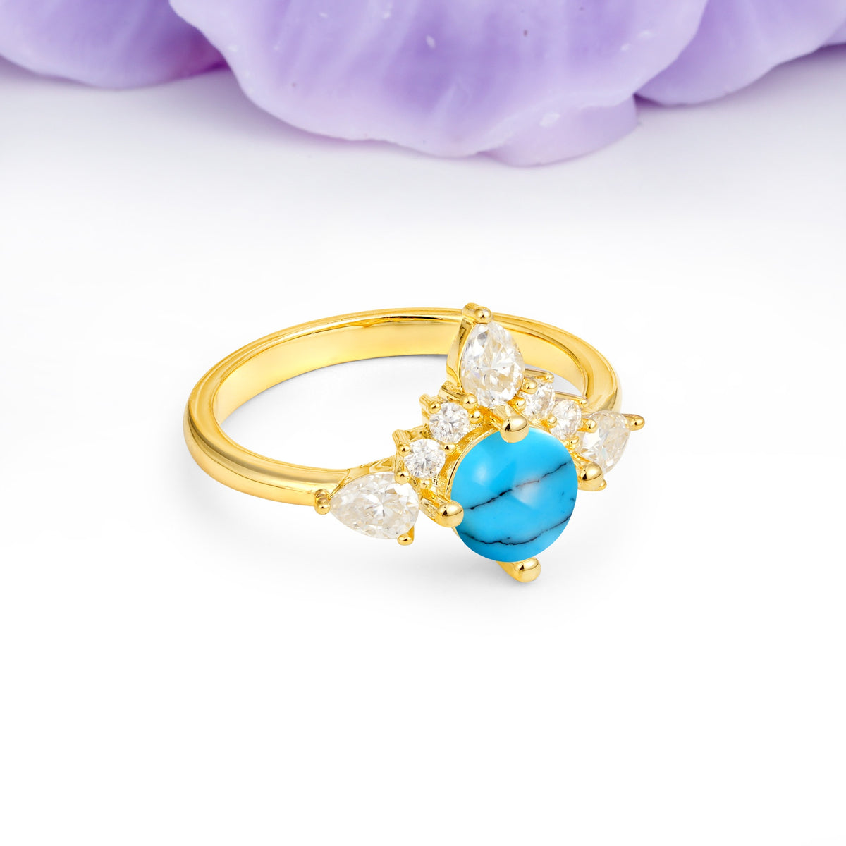 Classic Luxury Crown 4-Prong Round-Cut Turquoise Engagement Ring - Additional view
