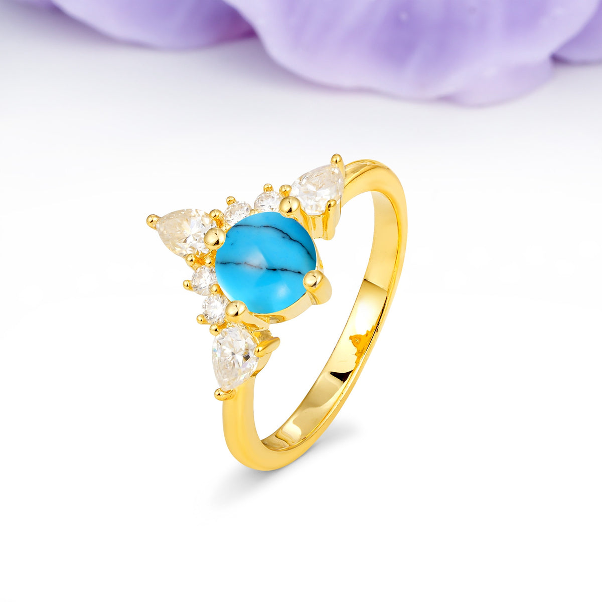 Classic Luxury Crown 4-Prong Round-Cut Turquoise Engagement Ring - Additional view