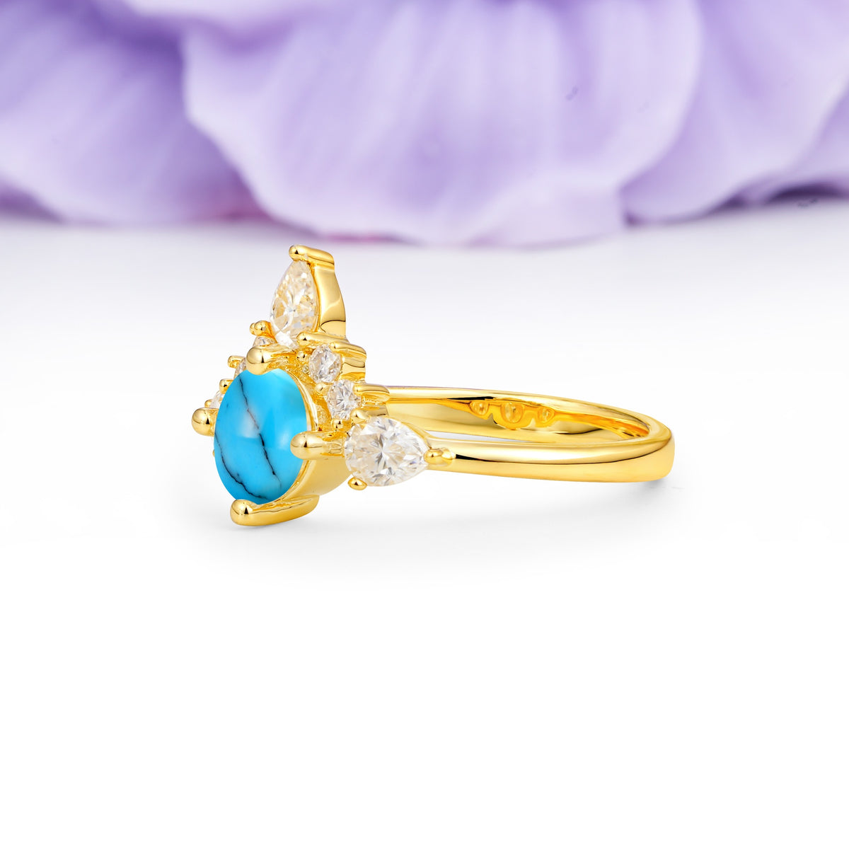 Classic Luxury Crown 4-Prong Round-Cut Turquoise Engagement Ring - Additional view