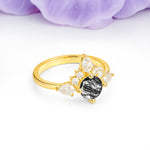Classic Luxury Crown 4-Prong Round-Cut Black Rutilated Quartz Engagement Ring - Additional view