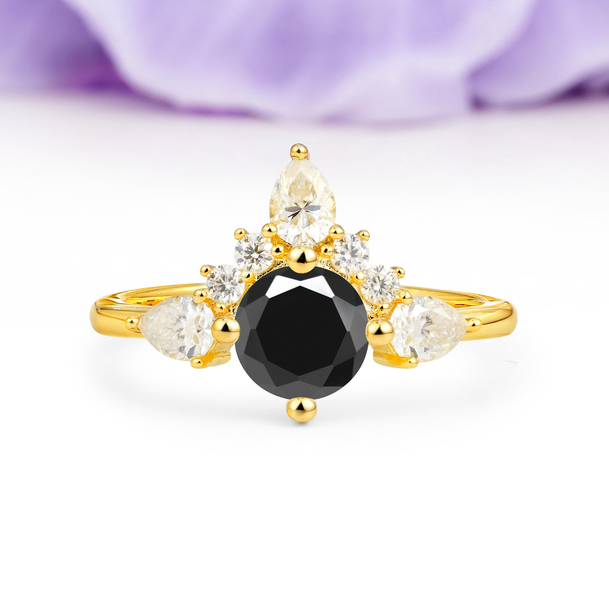 Classic Luxury Crown 4-Prong Round-Cut Black Onyx Engagement Ring - Additional view
