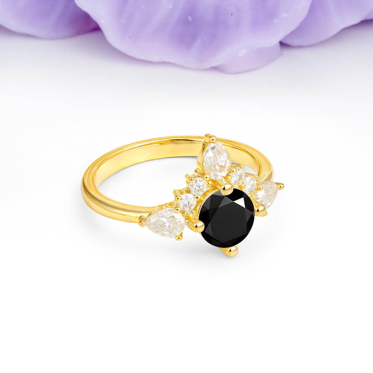 Classic Luxury Crown 4-Prong Round-Cut Black Onyx Engagement Ring - Additional view