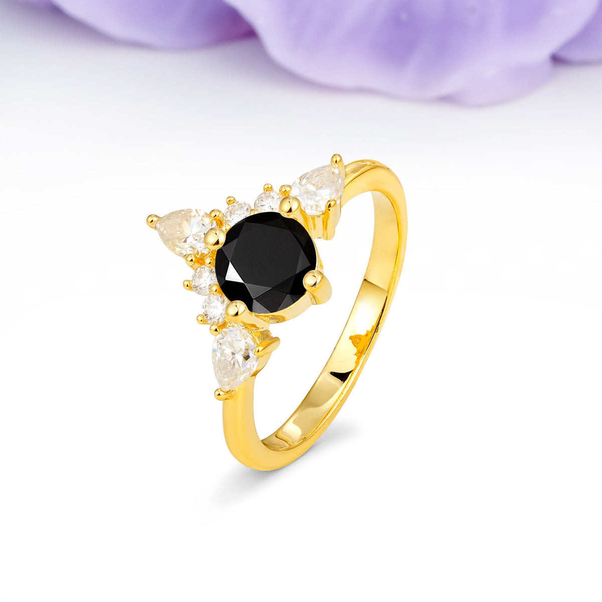 Classic Luxury Crown 4-Prong Round-Cut Black Onyx Engagement Ring - Additional view