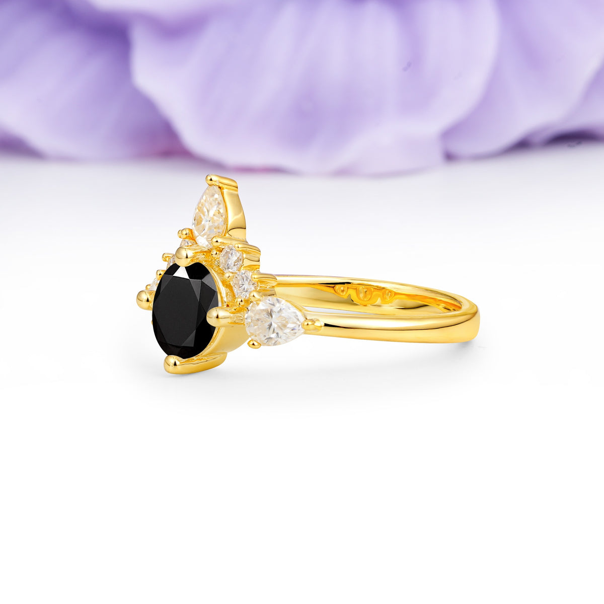 Classic Luxury Crown 4-Prong Round-Cut Black Onyx Engagement Ring - Additional view