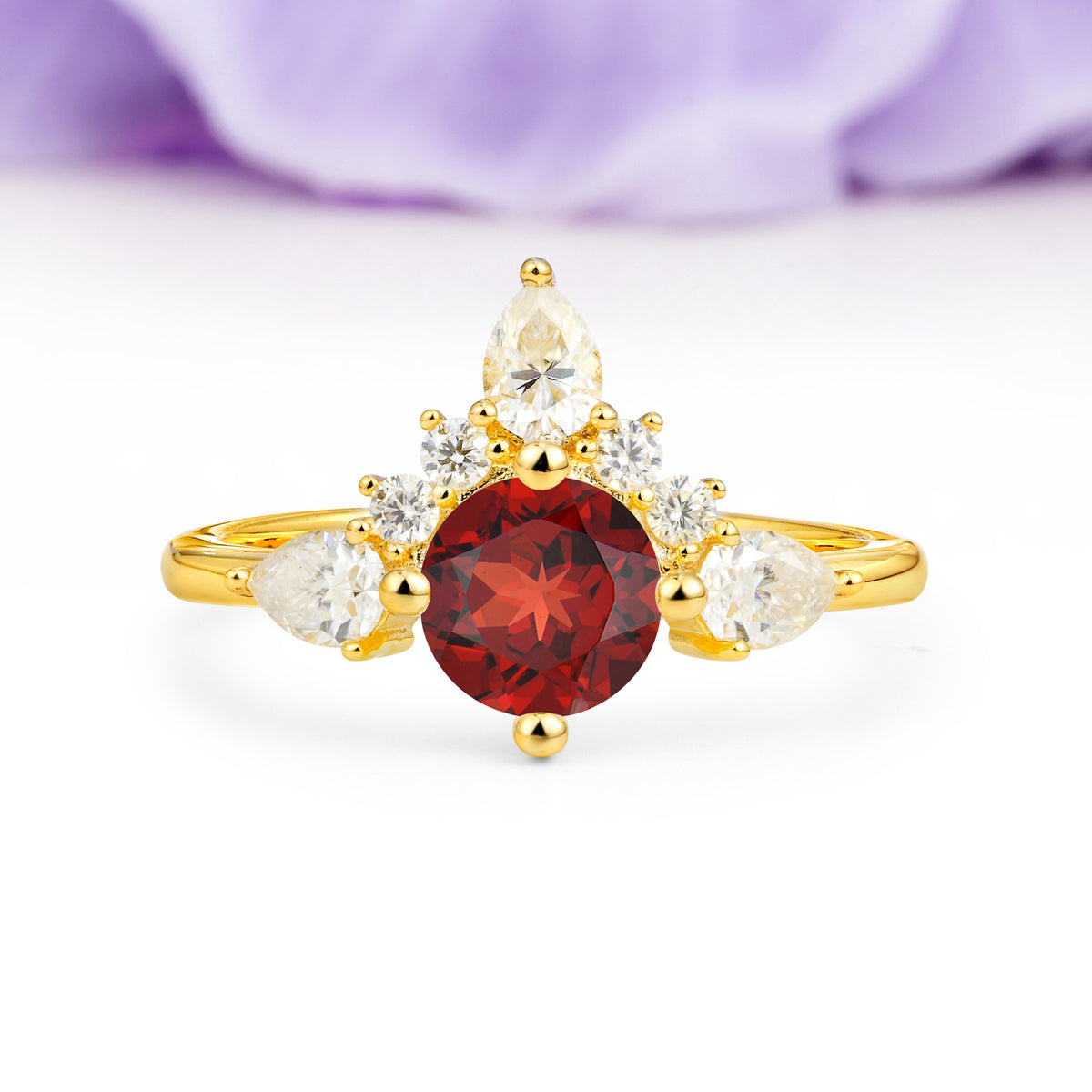 Classic Luxury Crown 4-Prong Round-Cut Garnet Engagement Ring - Additional view