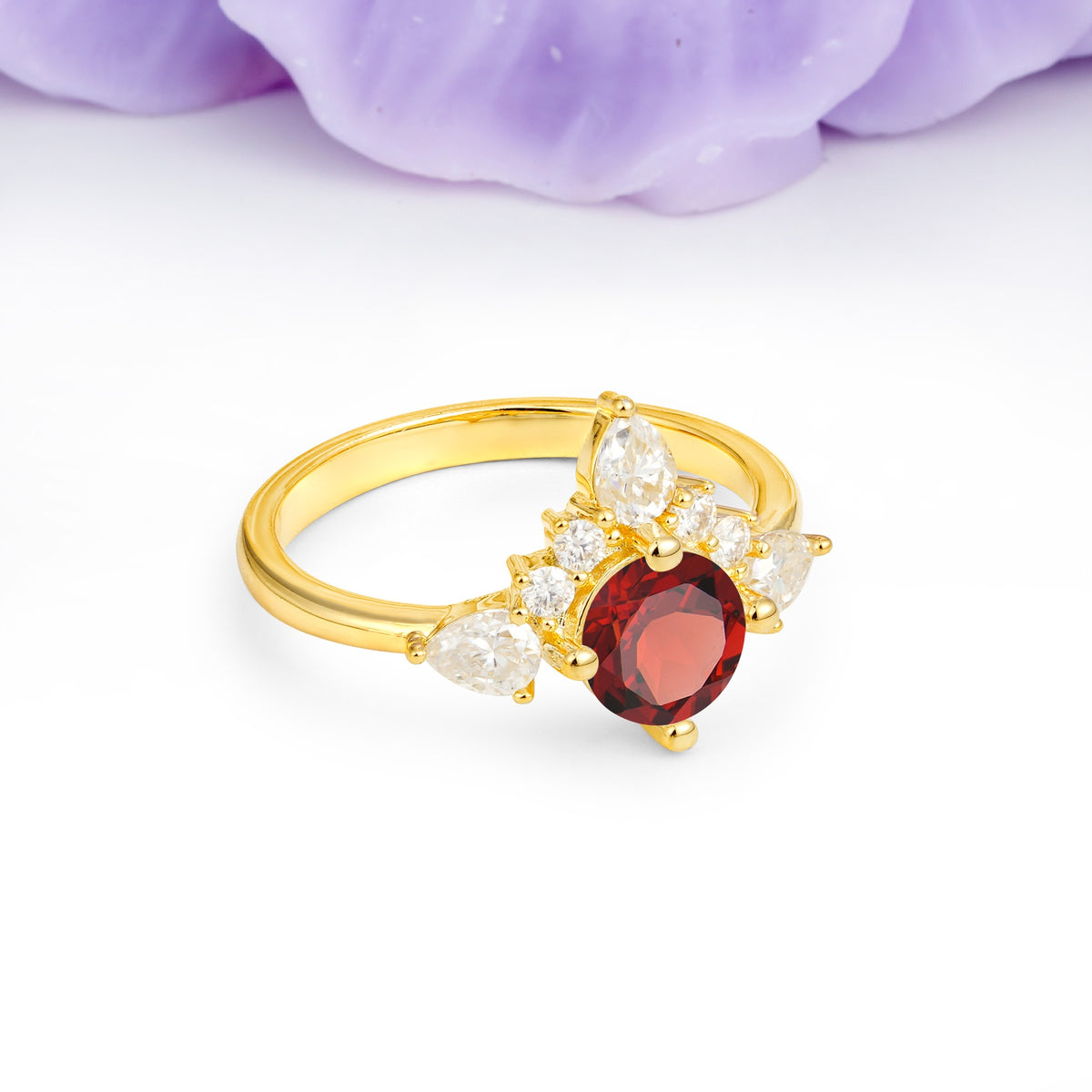 Classic Luxury Crown 4-Prong Round-Cut Garnet Engagement Ring - Additional view