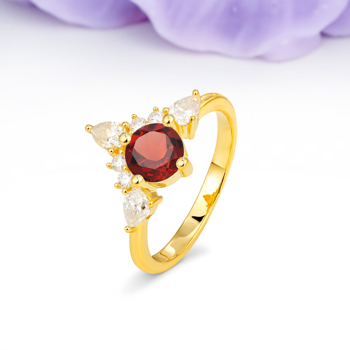 Classic Luxury Crown 4-Prong Round-Cut Garnet Engagement Ring - Additional view