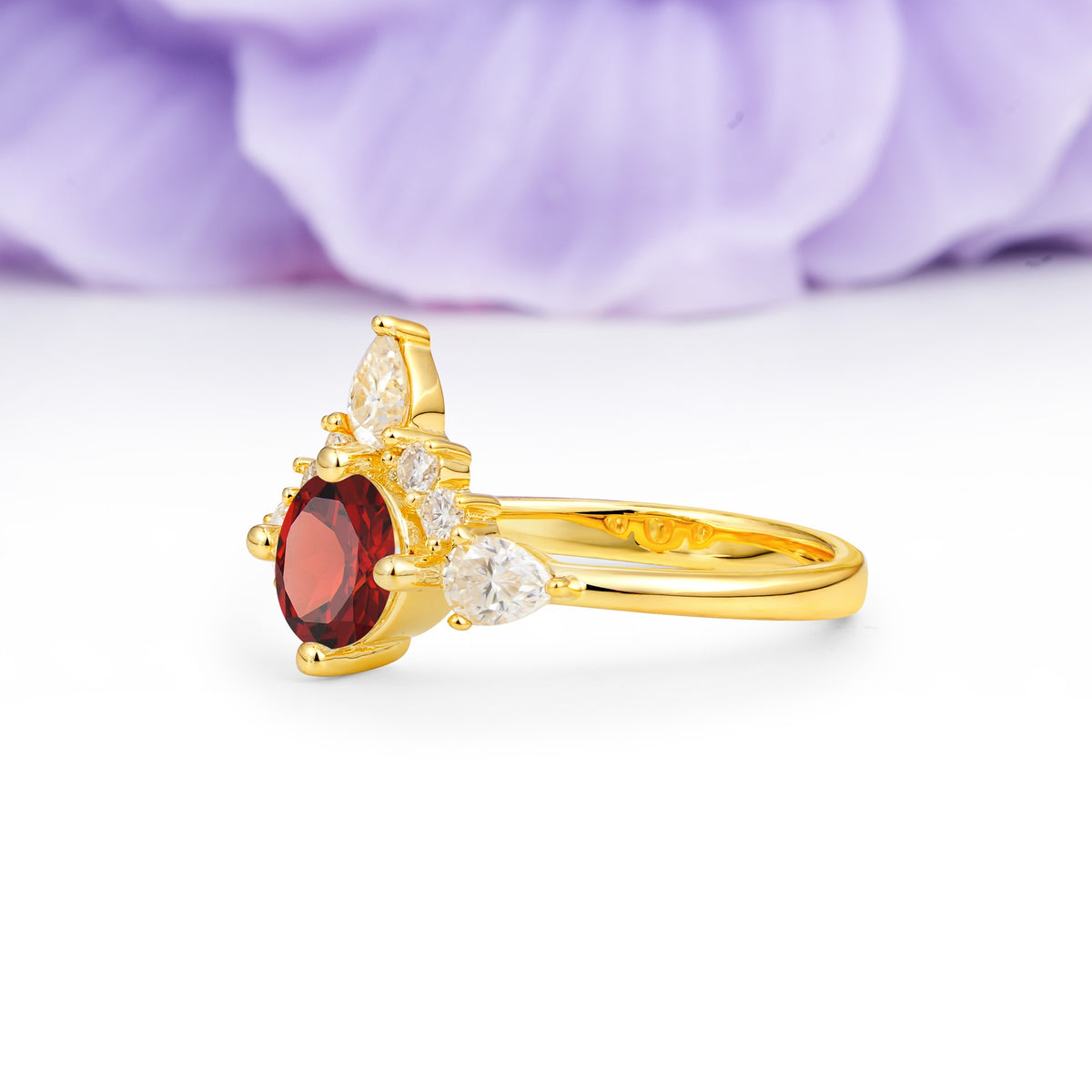 Classic Luxury Crown 4-Prong Round-Cut Garnet Engagement Ring - Additional view