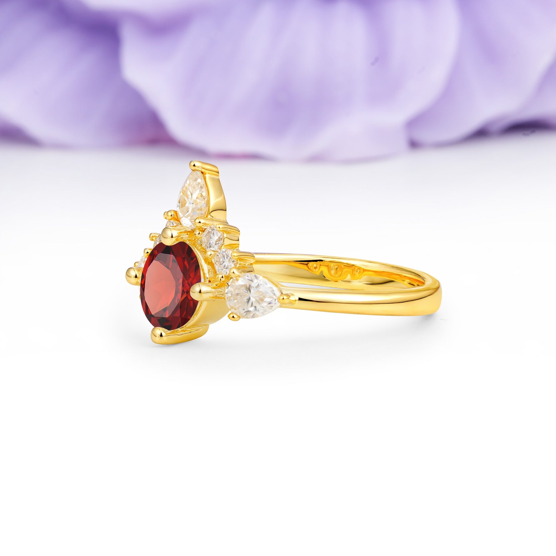 Classic Luxury Crown 4-Prong Round-Cut Garnet Engagement Ring - Additional view