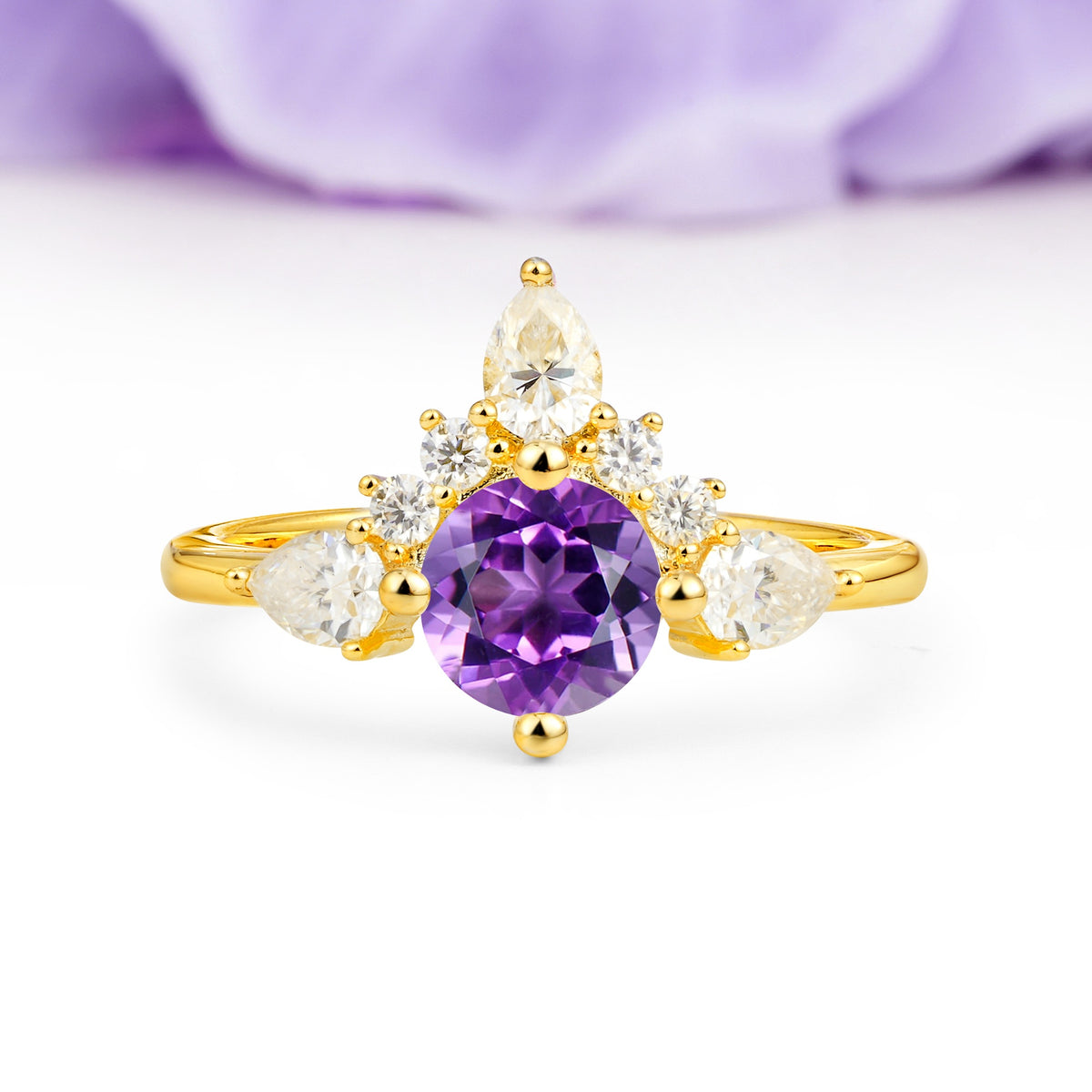 Classic Luxury Crown 4-Prong Round-Cut Amethyst Engagement Ring - Additional view