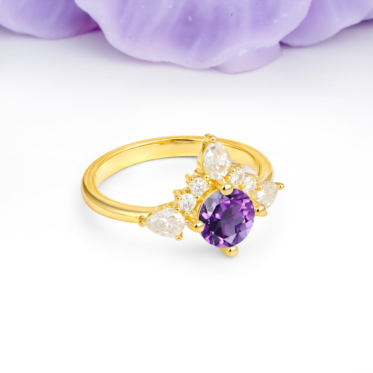 Classic Luxury Crown 4-Prong Round-Cut Amethyst Engagement Ring - Additional view