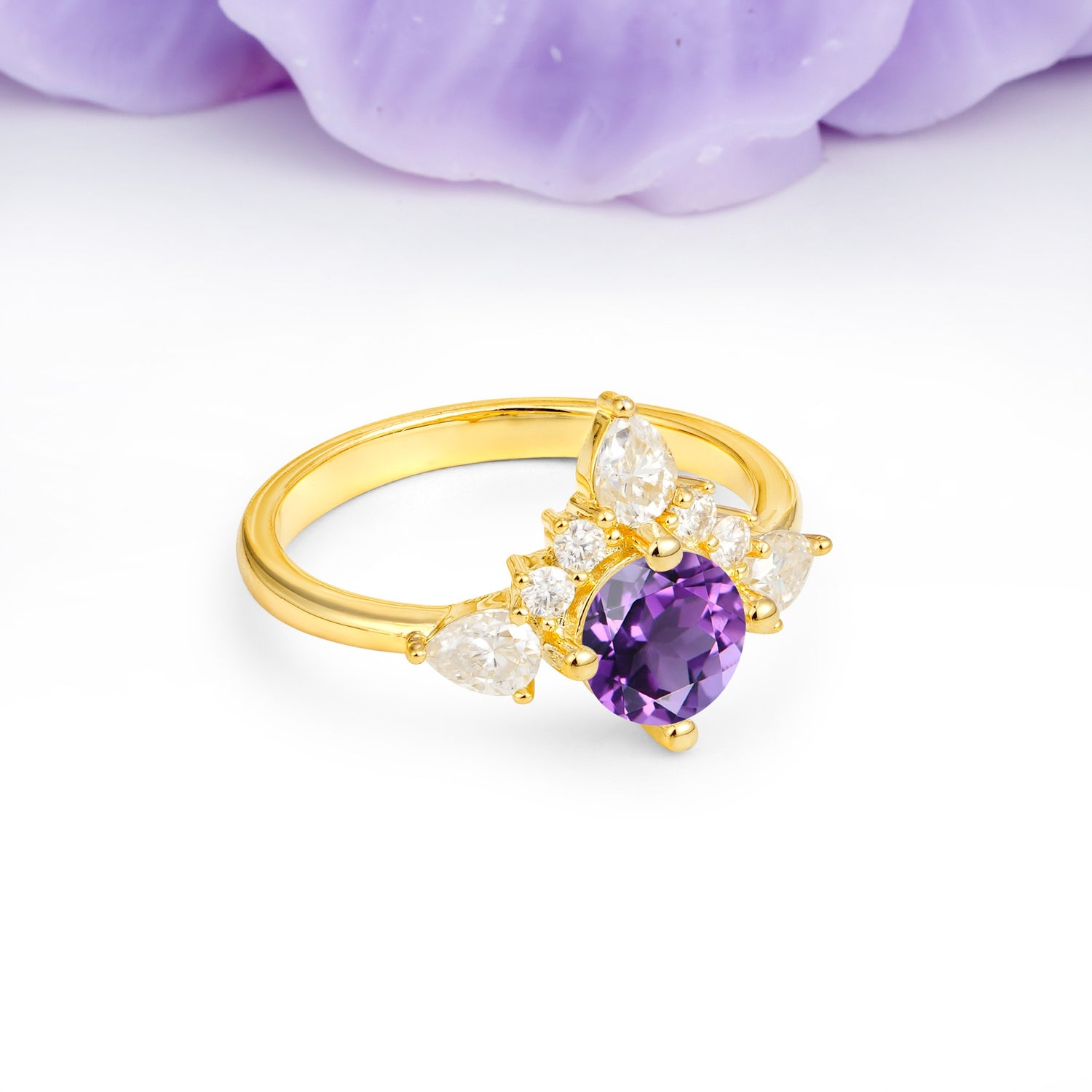 Classic Luxury Crown 4-Prong Round-Cut Amethyst Engagement Ring - Additional view