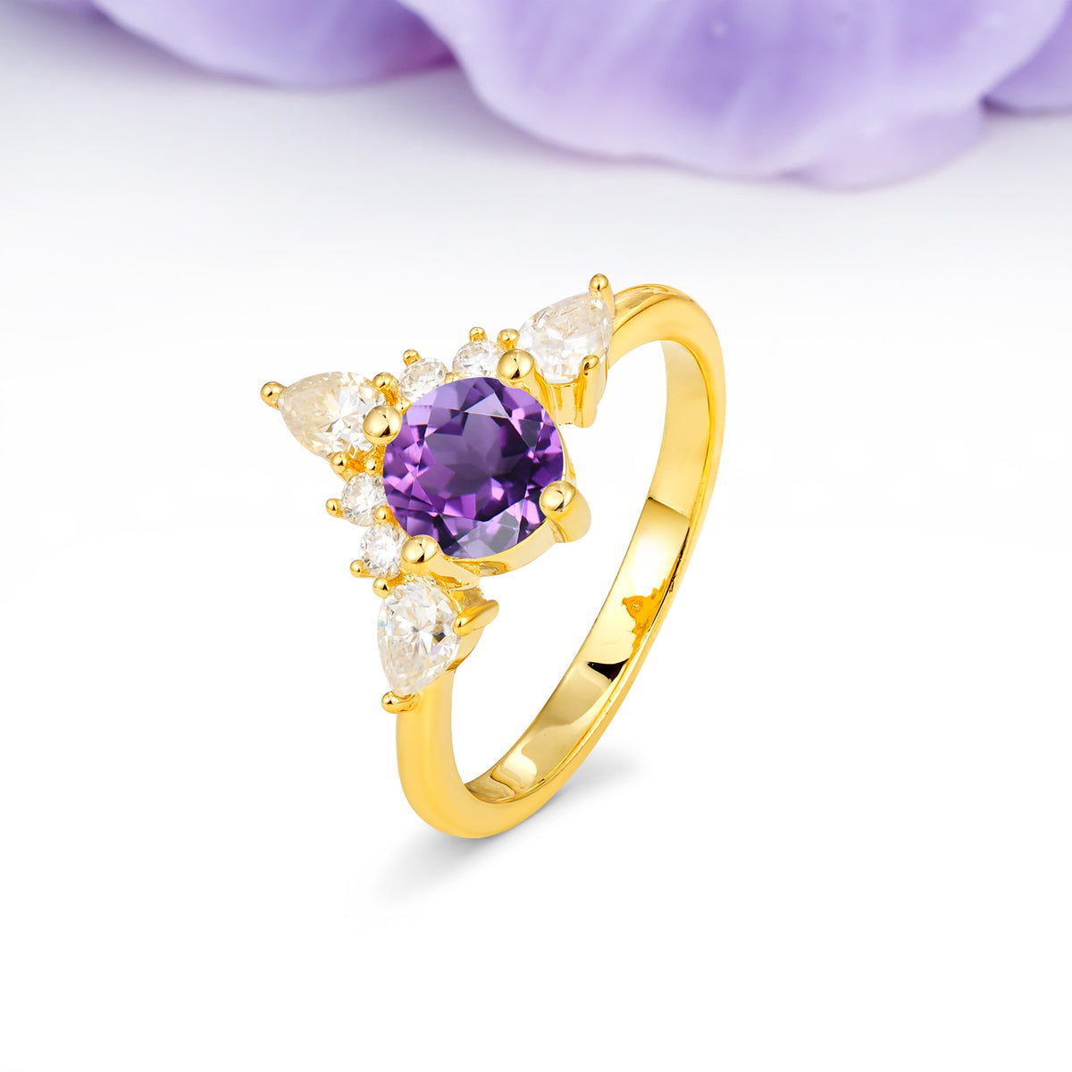 Classic Luxury Crown 4-Prong Round-Cut Amethyst Engagement Ring - Additional view