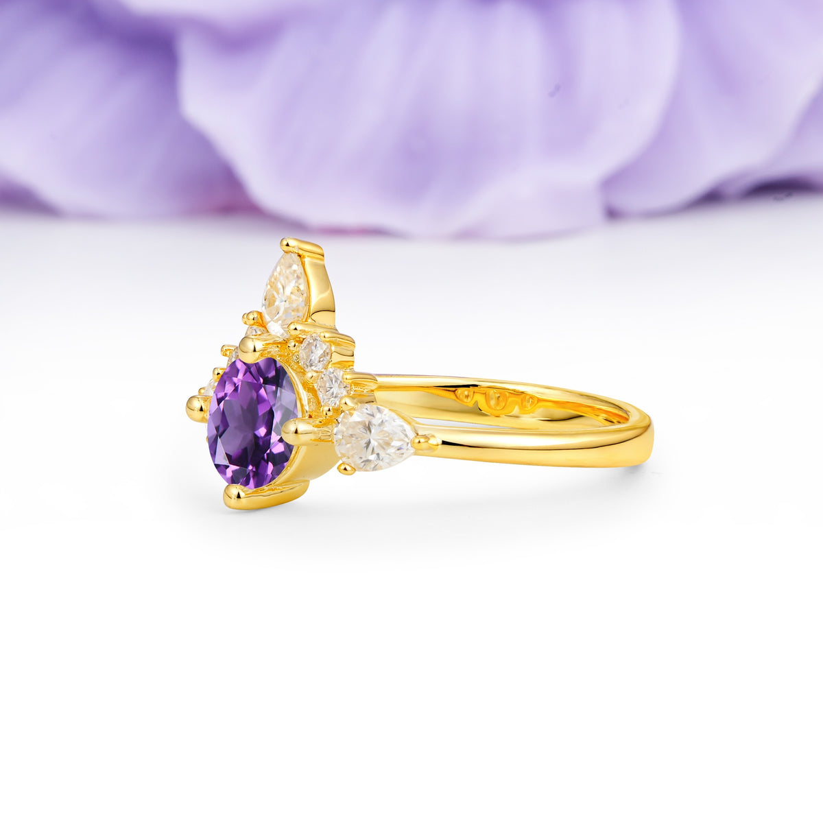 Classic Luxury Crown 4-Prong Round-Cut Amethyst Engagement Ring - Additional view