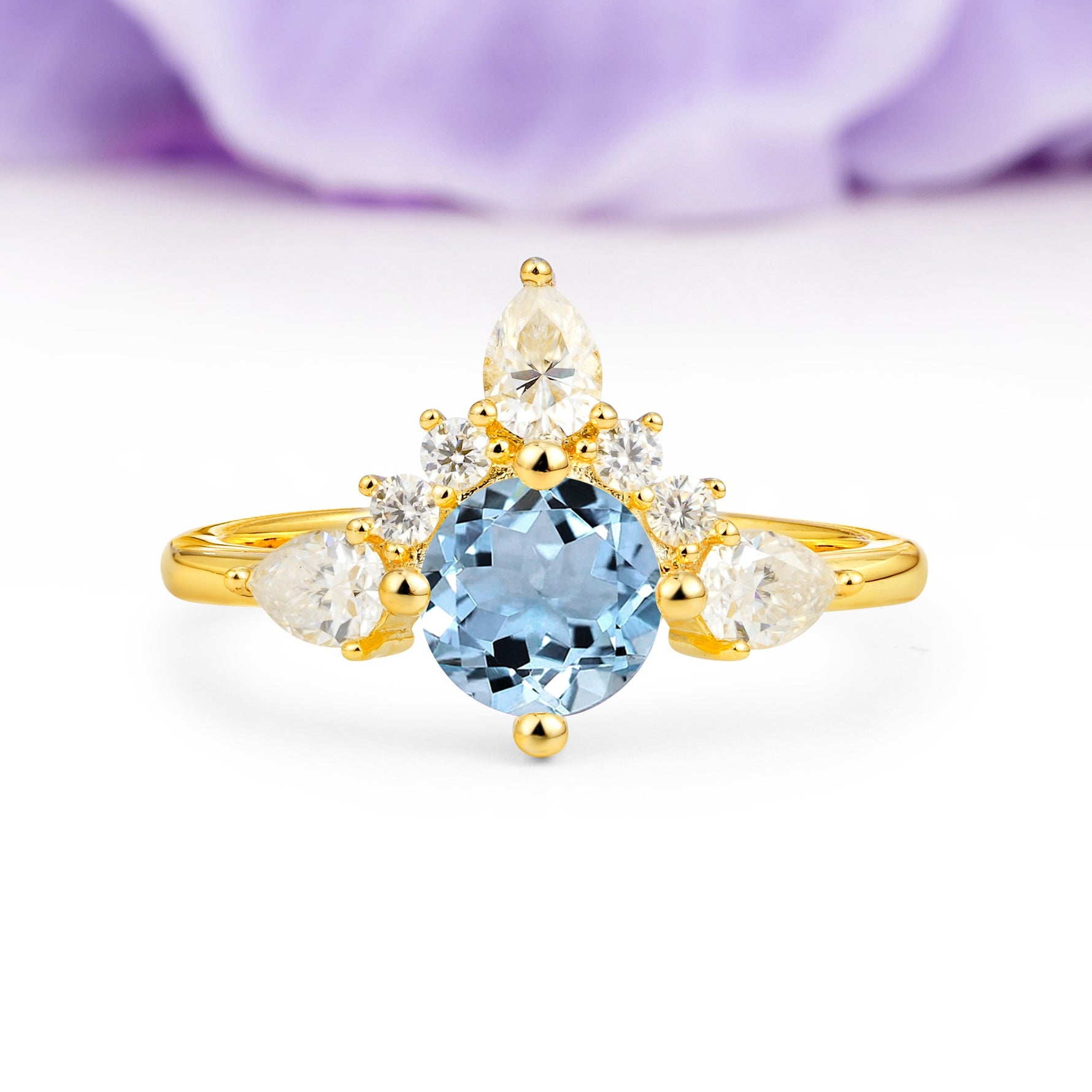 Classic Luxury Crown 4-Prong Round-Cut Aquamarine Engagement Ring - Additional view