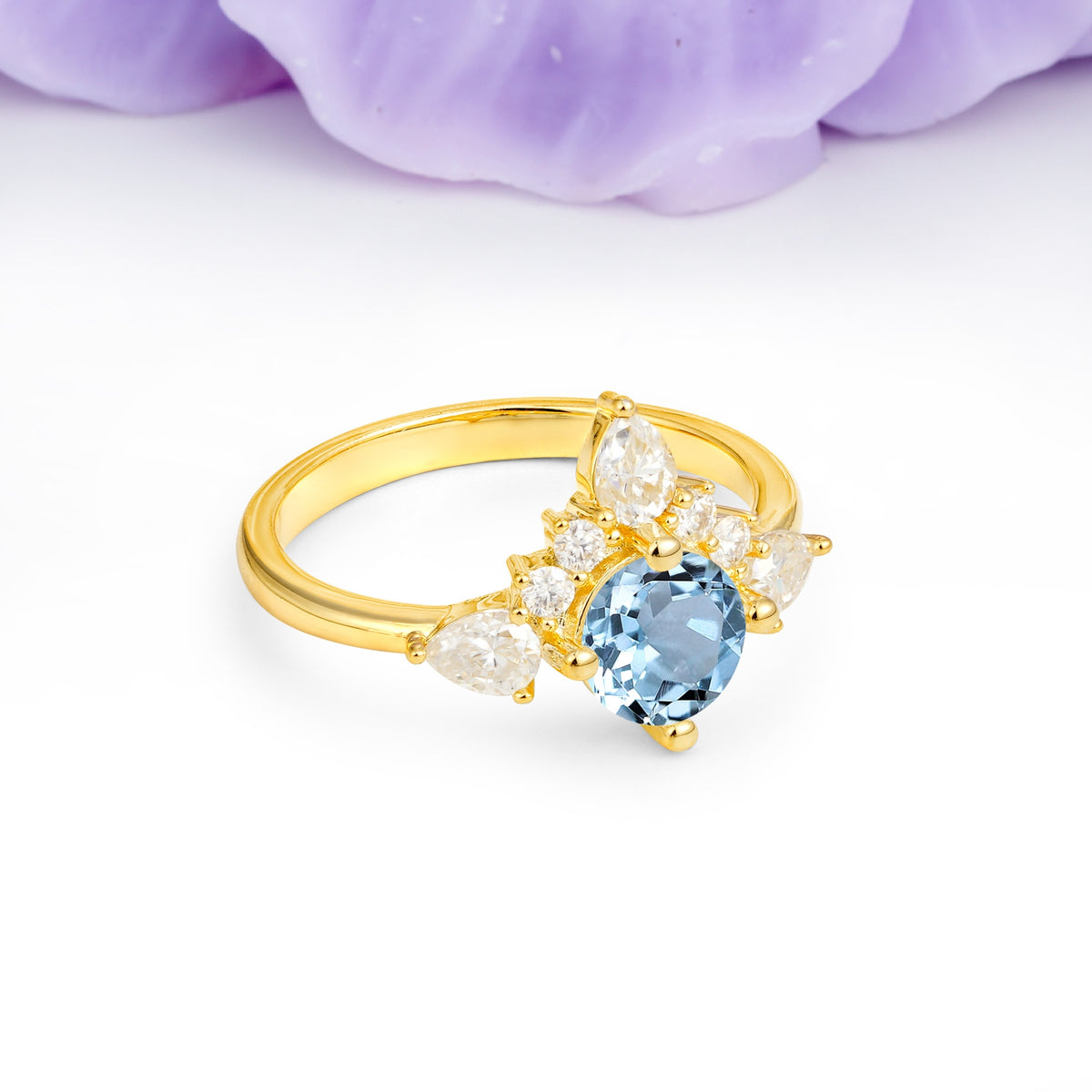 Classic Luxury Crown 4-Prong Round-Cut Aquamarine Engagement Ring - Additional view