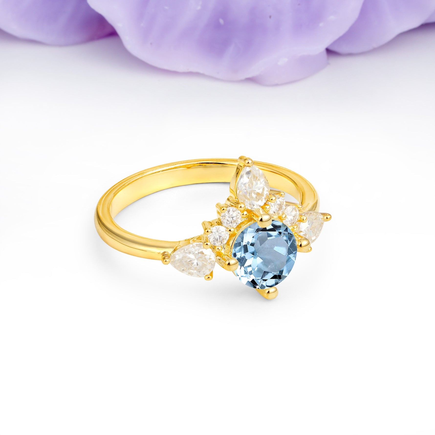 Classic Luxury Crown 4-Prong Round-Cut Aquamarine Engagement Ring - Additional view