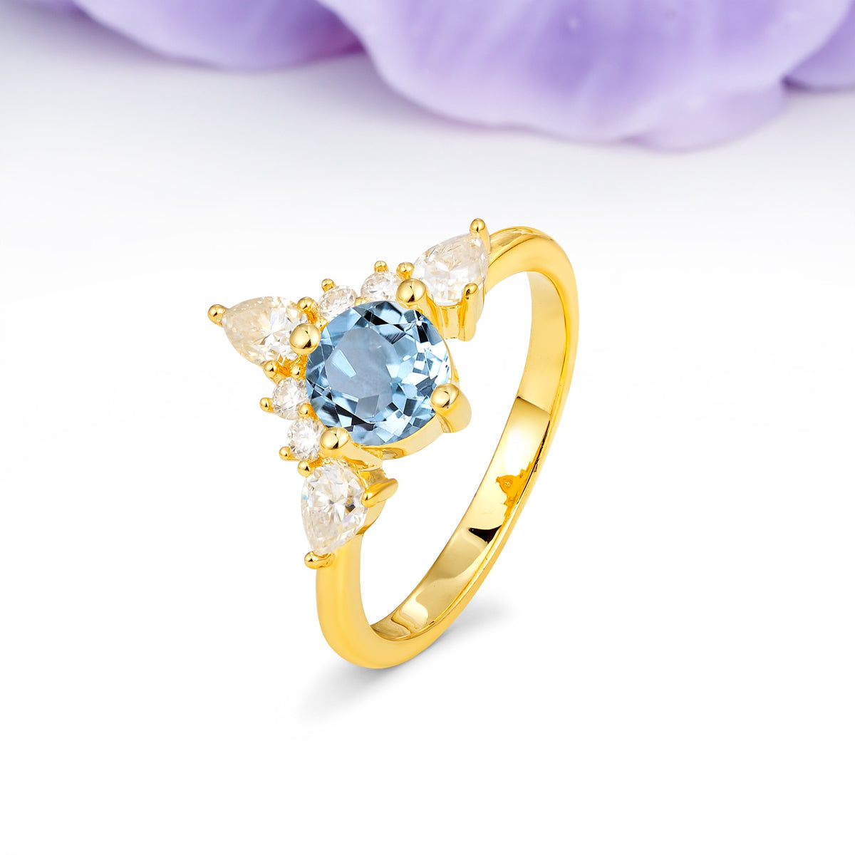 Classic Luxury Crown 4-Prong Round-Cut Aquamarine Engagement Ring - Additional view