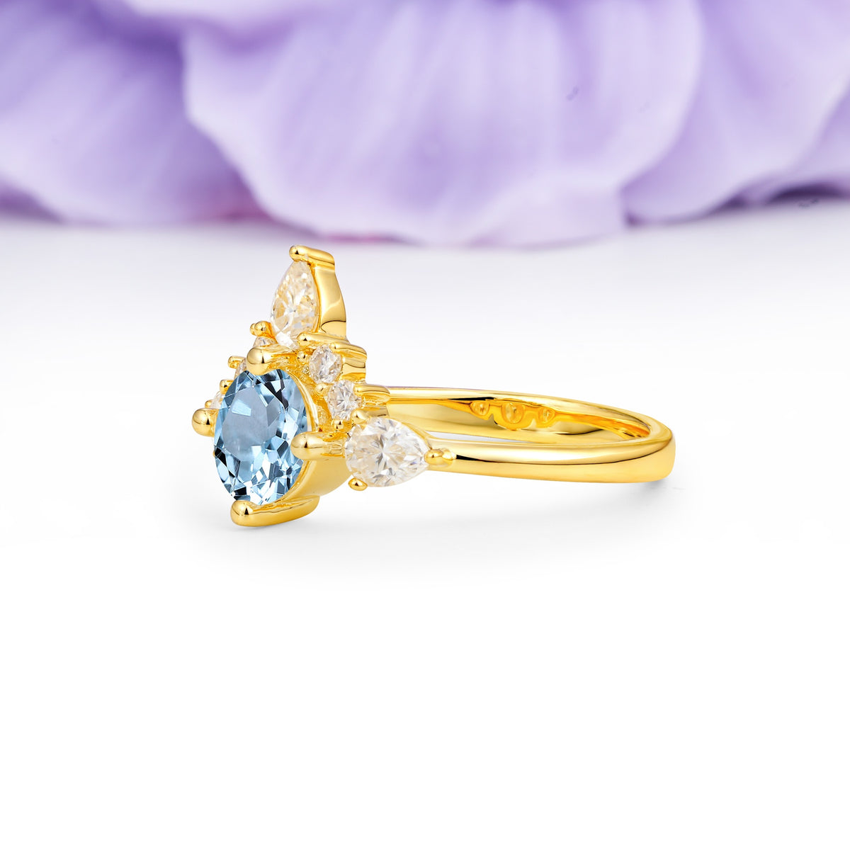 Classic Luxury Crown 4-Prong Round-Cut Aquamarine Engagement Ring - Additional view