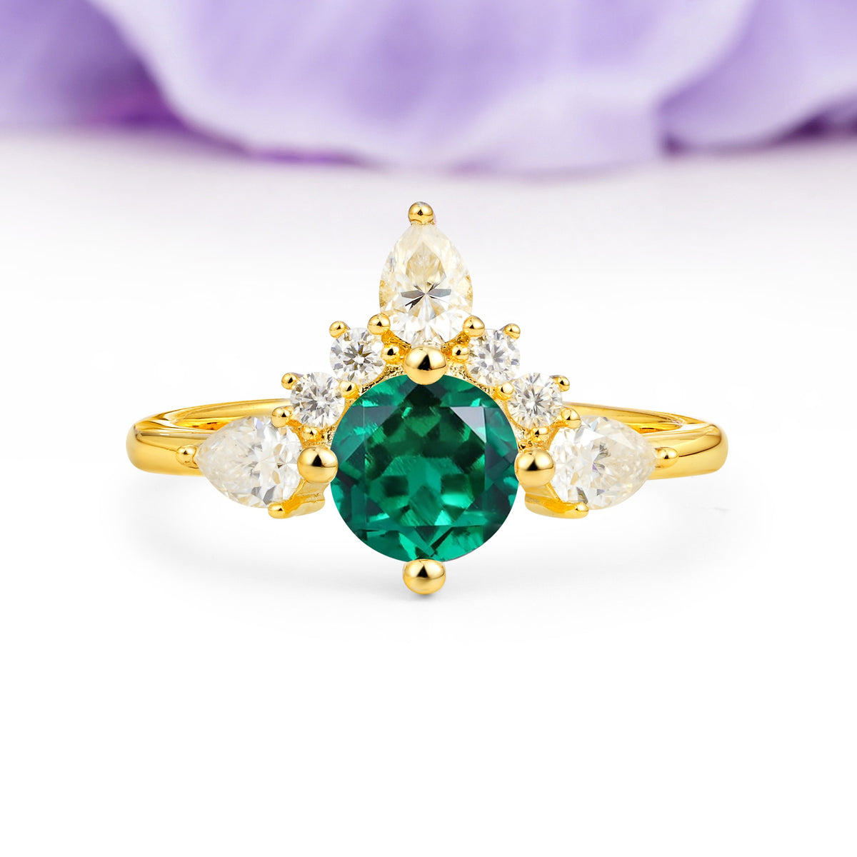 Classic Luxury Crown 4-Prong Round-Cut Emerald Engagement Ring - Additional view