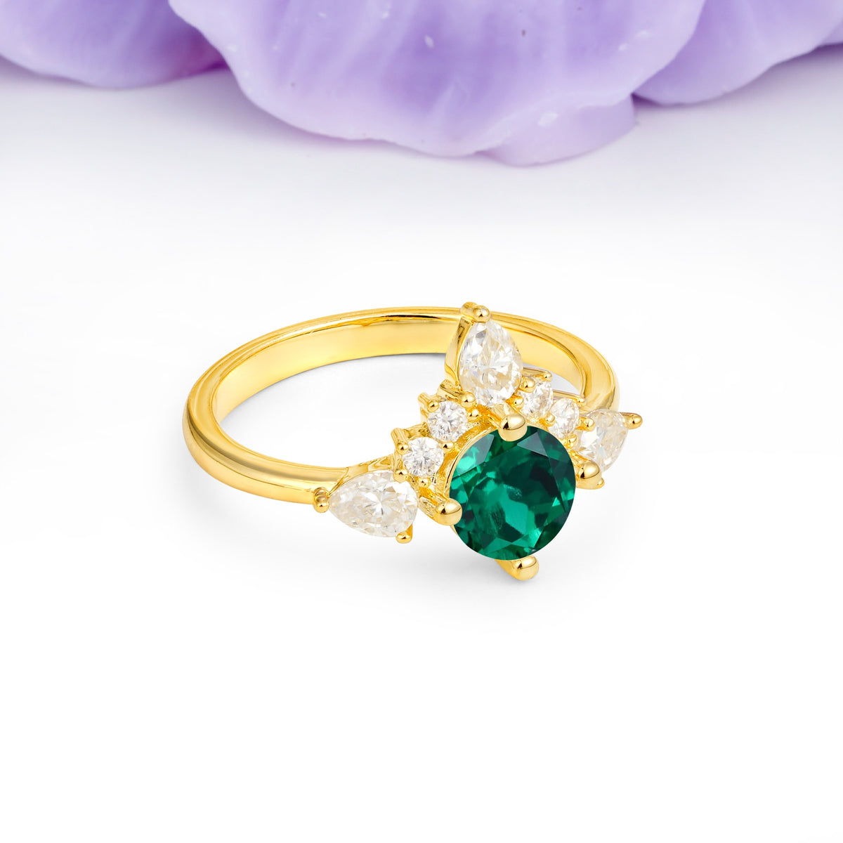 Classic Luxury Crown 4-Prong Round-Cut Emerald Engagement Ring - Additional view