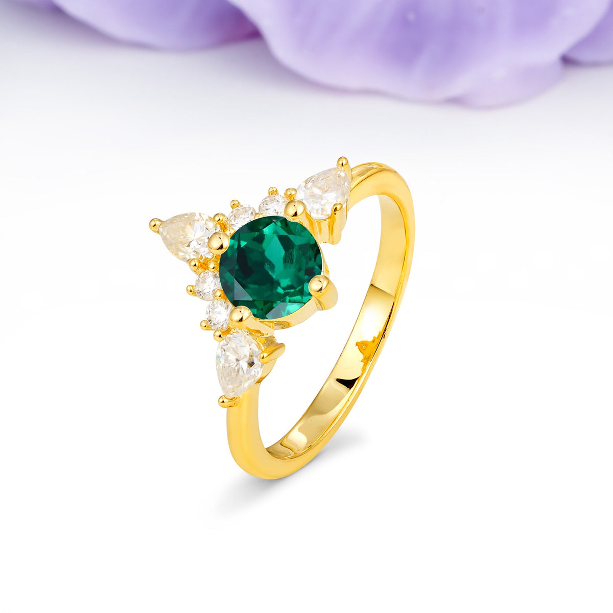 Classic Luxury Crown 4-Prong Round-Cut Emerald Engagement Ring - Additional view