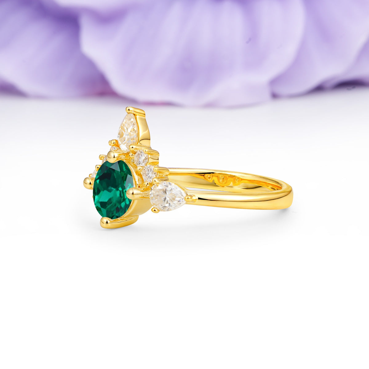 Classic Luxury Crown 4-Prong Round-Cut Emerald Engagement Ring - Additional view