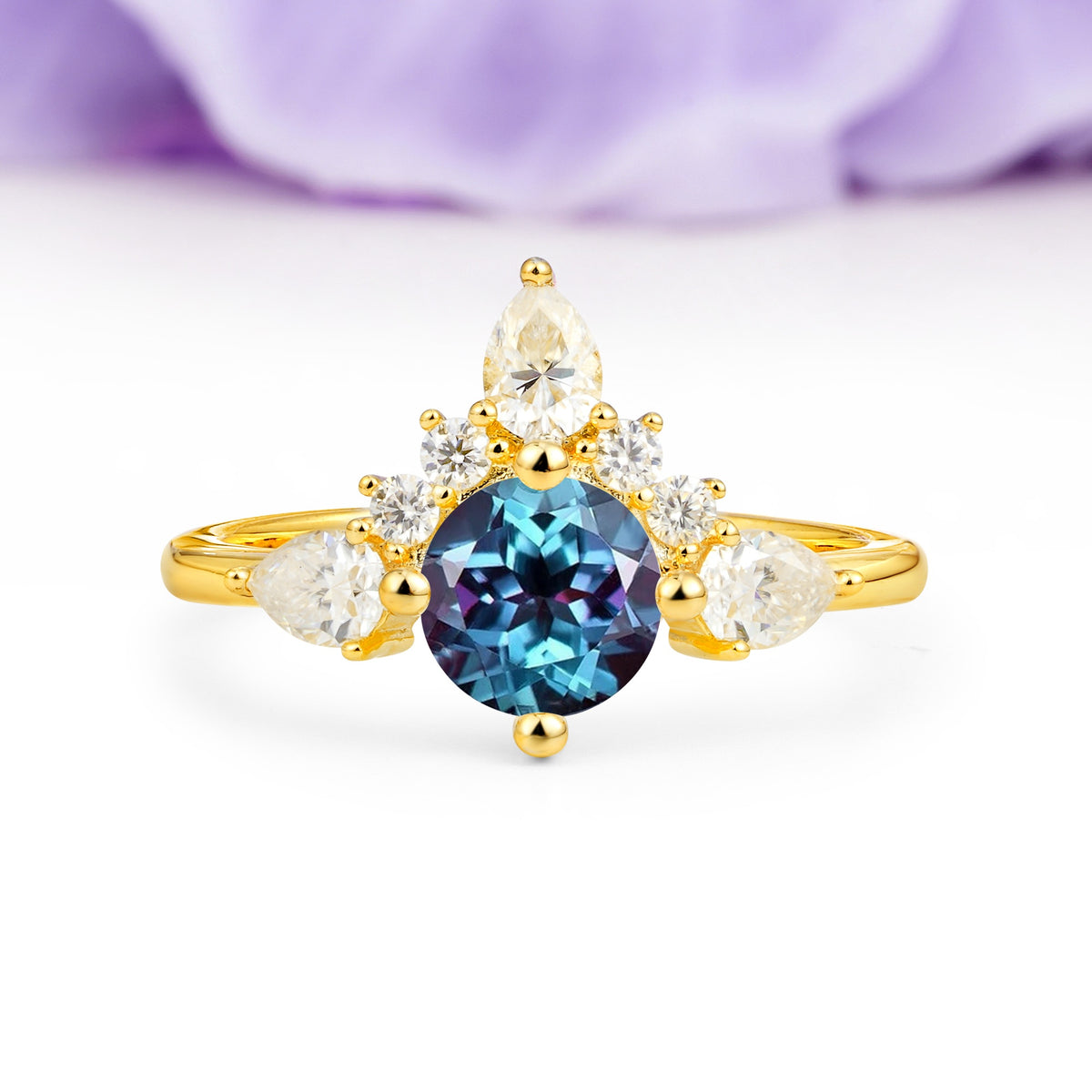 Classic Luxury Crown 4-Prong Round-Cut Alexandrite Engagement Ring - Additional view