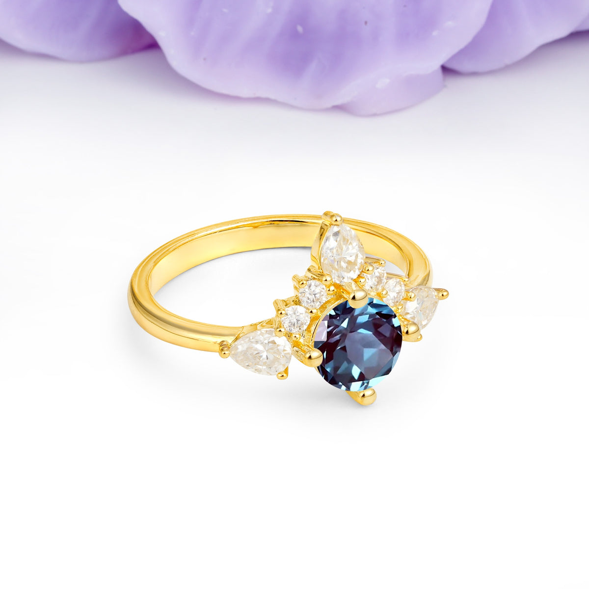 Classic Luxury Crown 4-Prong Round-Cut Alexandrite Engagement Ring - Additional view