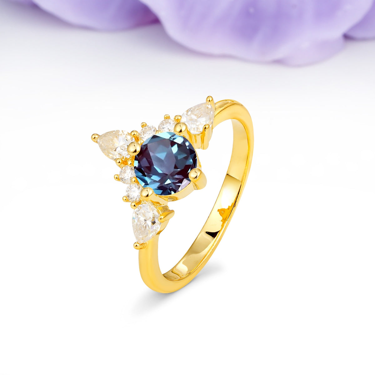 Classic Luxury Crown 4-Prong Round-Cut Alexandrite Engagement Ring - Additional view