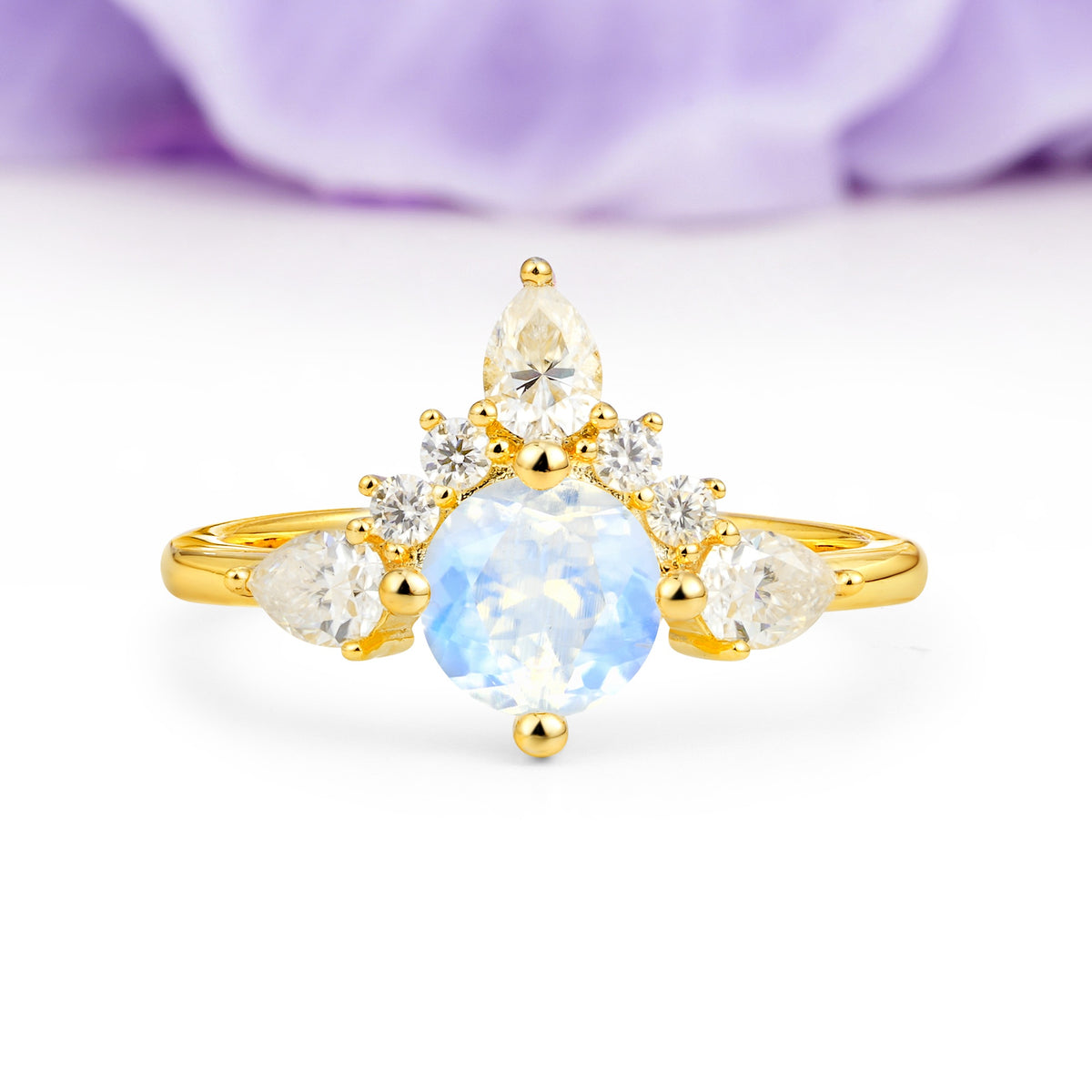 Classic Luxury Crown 4-Prong Round-Cut Moonstone Engagement Ring - Additional view