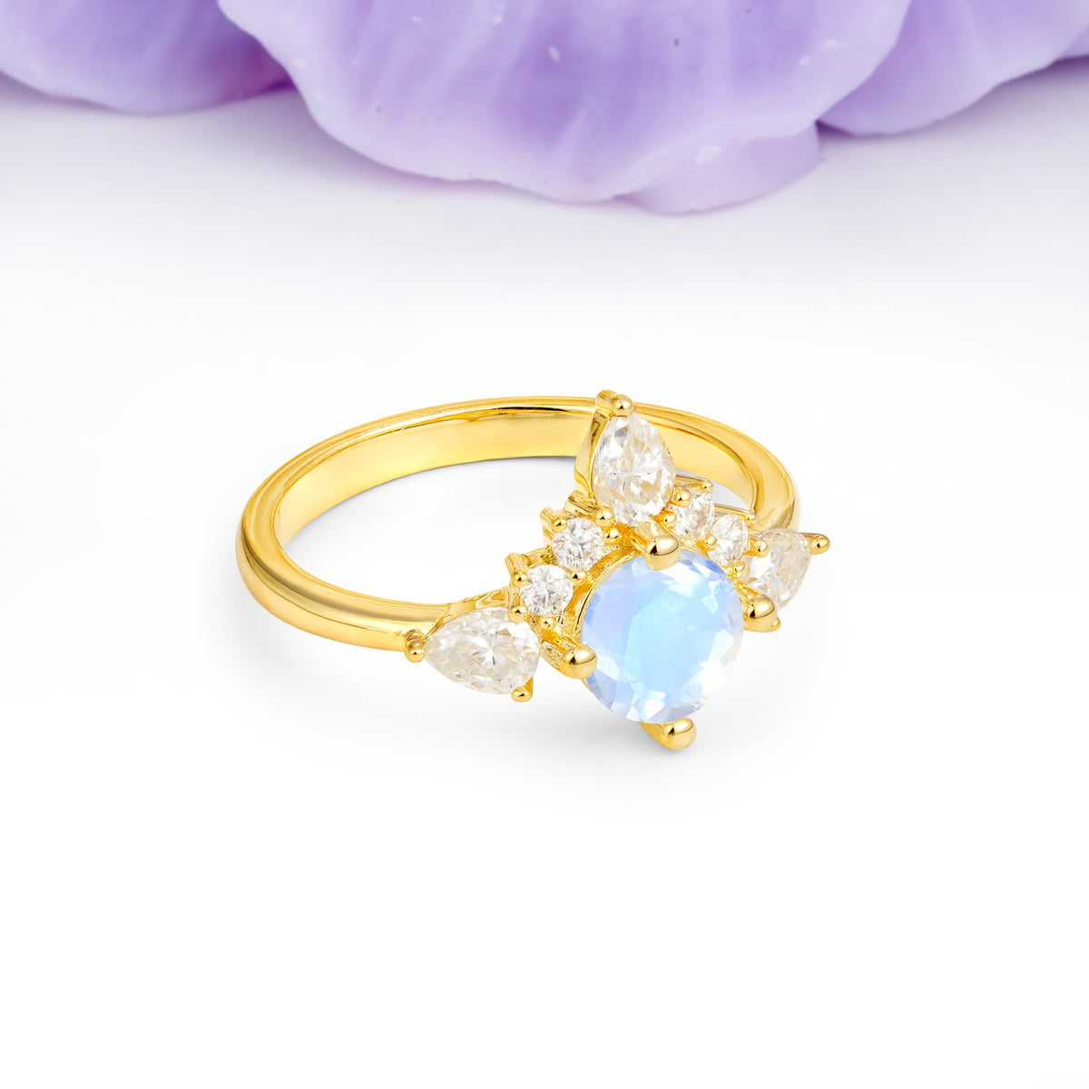 Classic Luxury Crown 4-Prong Round-Cut Moonstone Engagement Ring - Additional view