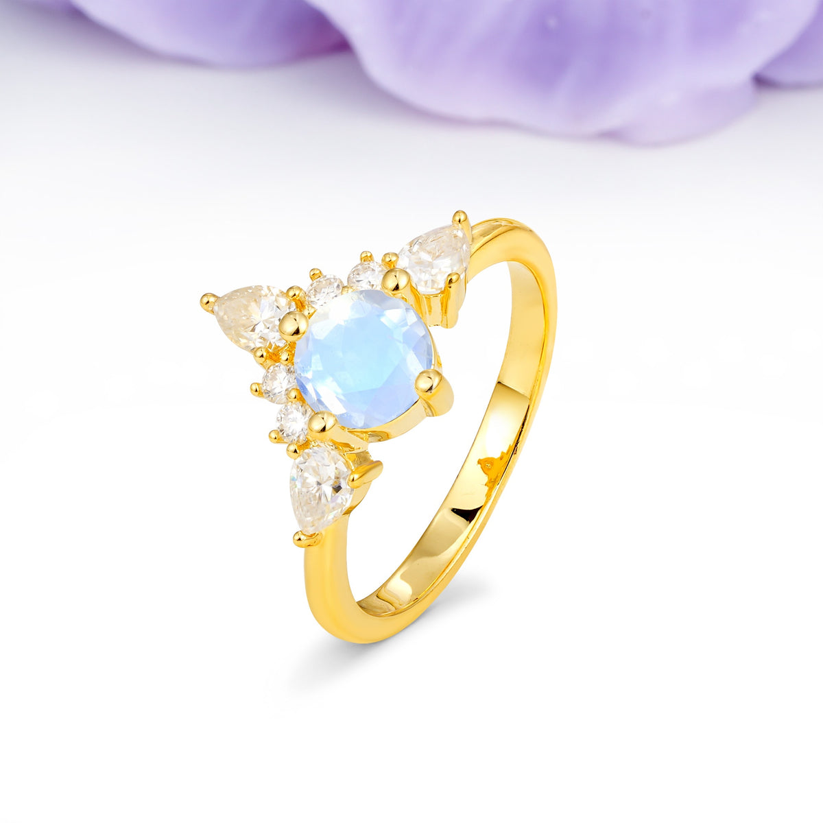 Classic Luxury Crown 4-Prong Round-Cut Moonstone Engagement Ring - Additional view