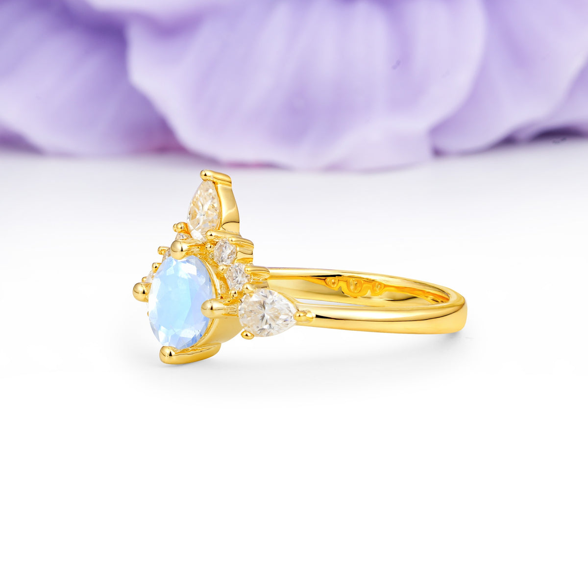 Classic Luxury Crown 4-Prong Round-Cut Moonstone Engagement Ring - Additional view