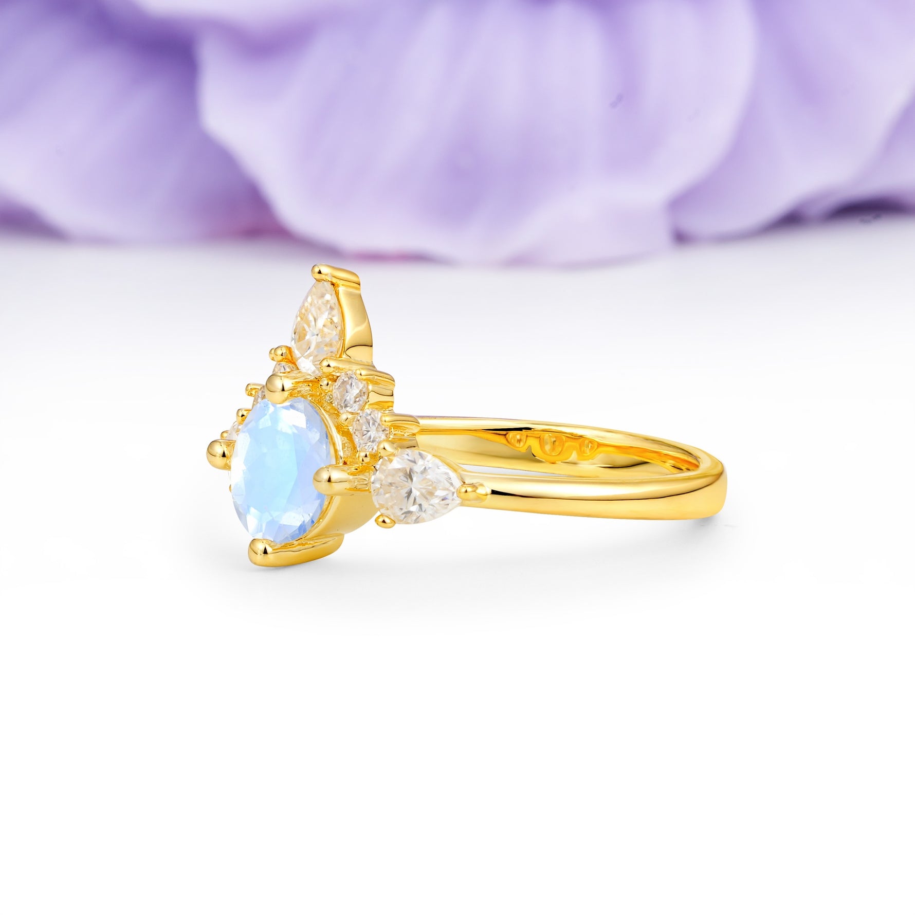 Classic Luxury Crown 4-Prong Round-Cut Moonstone Engagement Ring - Additional view