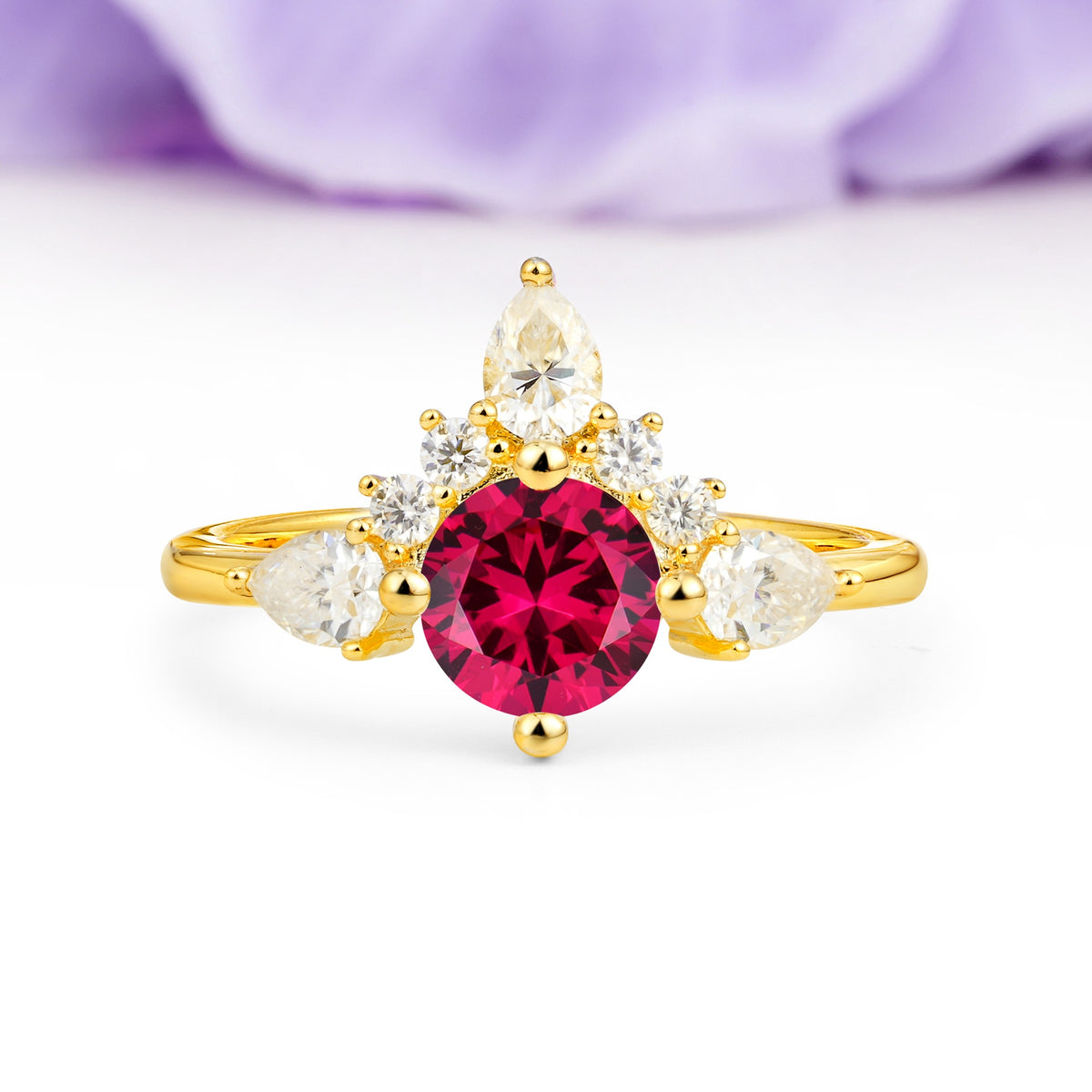 Classic Luxury Crown 4-Prong Round-Cut Ruby Engagement Ring - Additional view