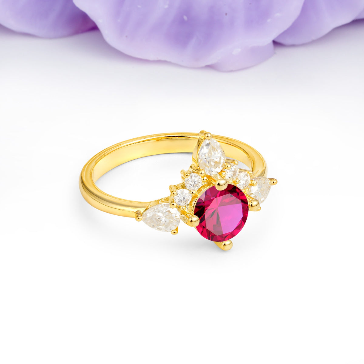 Classic Luxury Crown 4-Prong Round-Cut Ruby Engagement Ring - Additional view