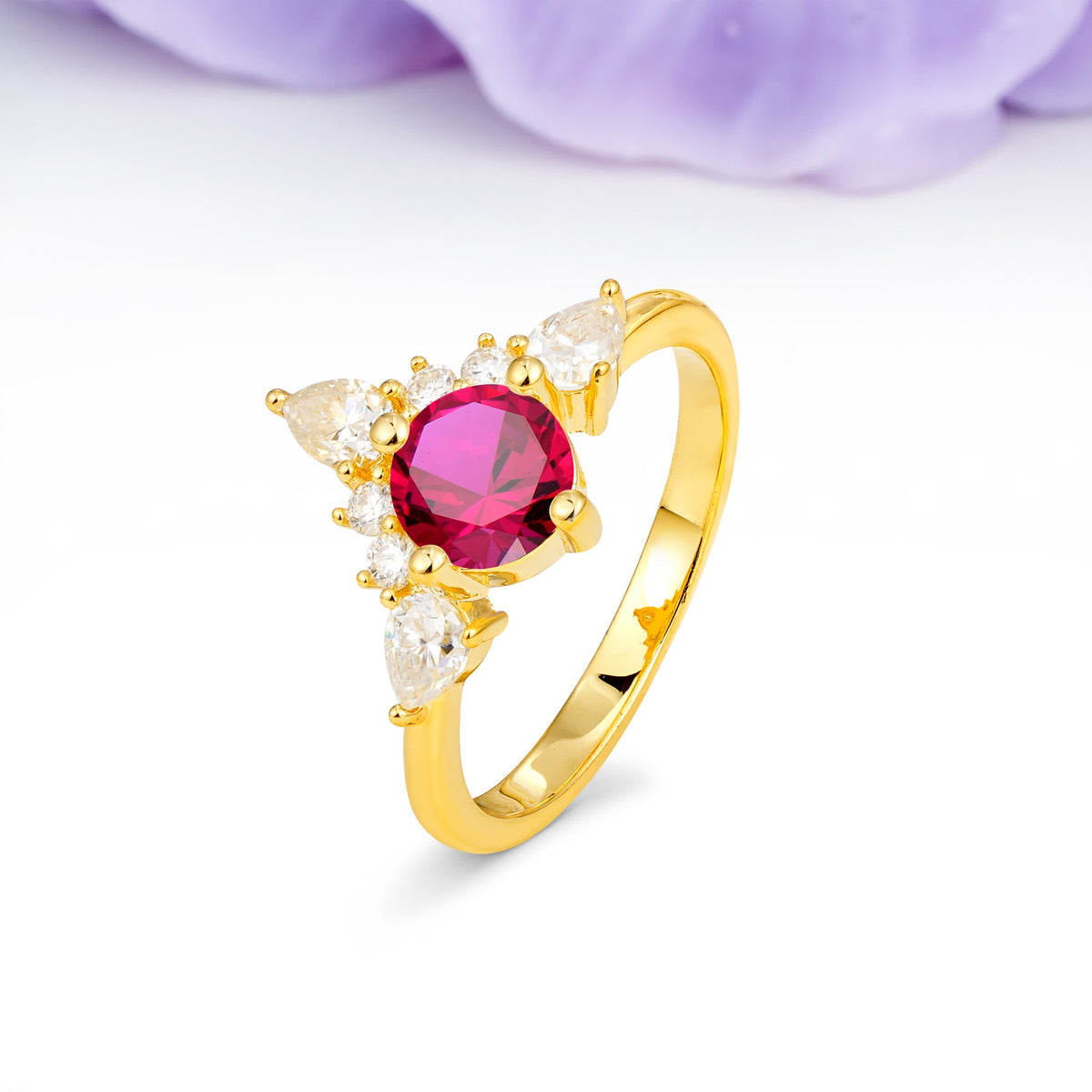 Classic Luxury Crown 4-Prong Round-Cut Ruby Engagement Ring - Additional view
