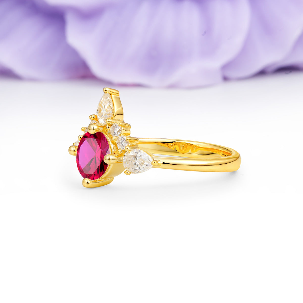 Classic Luxury Crown 4-Prong Round-Cut Ruby Engagement Ring - Additional view