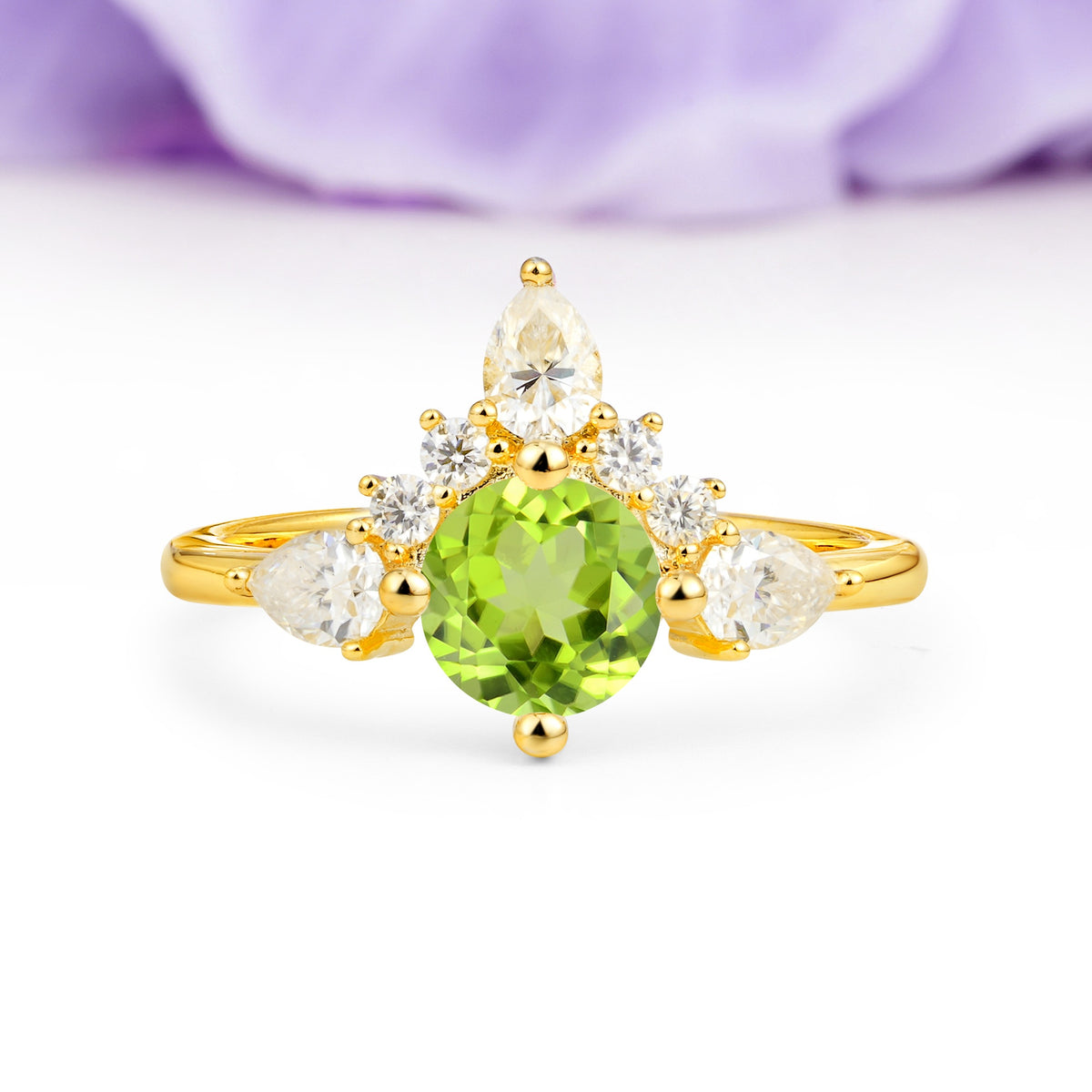 Classic Luxury Crown 4-Prong Round-Cut Peridot Engagement Ring - Additional view