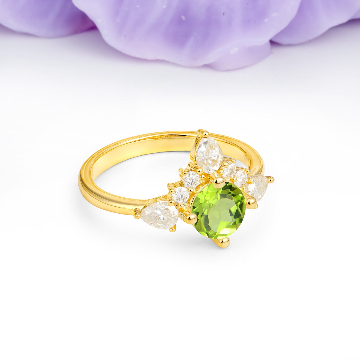 Classic Luxury Crown 4-Prong Round-Cut Peridot Engagement Ring - Additional view