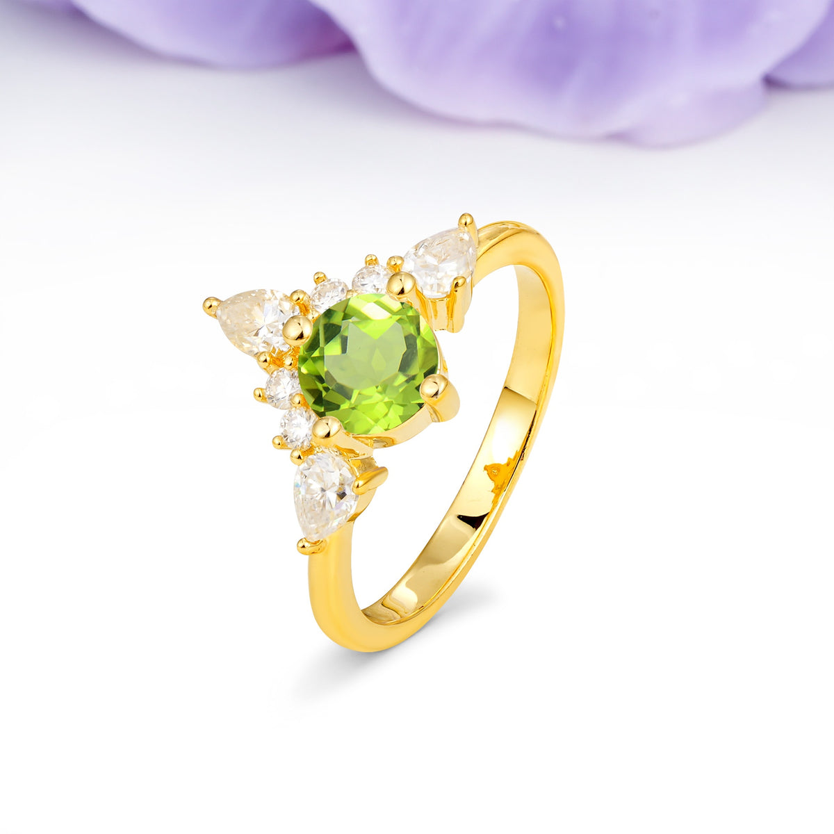 Classic Luxury Crown 4-Prong Round-Cut Peridot Engagement Ring - Additional view