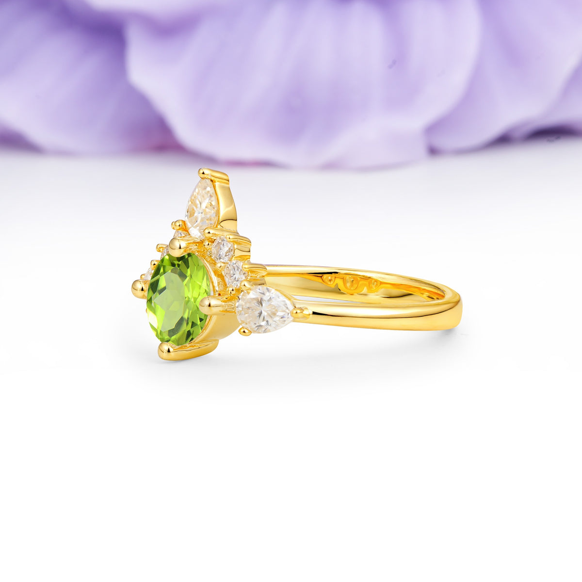 Classic Luxury Crown 4-Prong Round-Cut Peridot Engagement Ring - Additional view