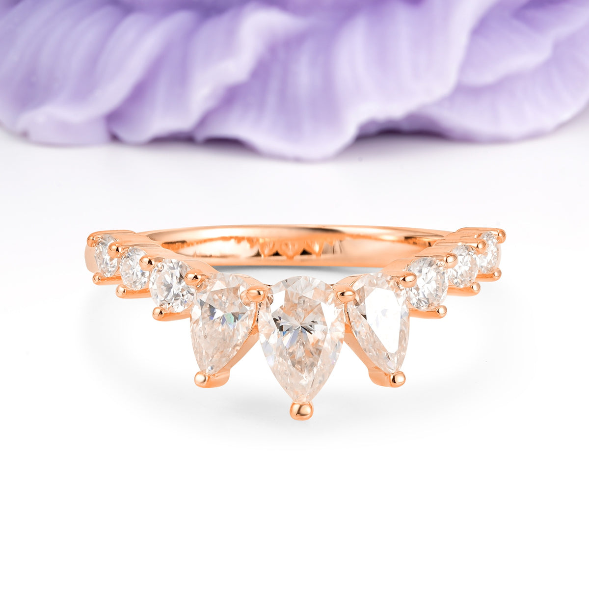 Distinctive Pavé Set 3 Prong Pear Cut Moissanite Wedding Ring - Additional view