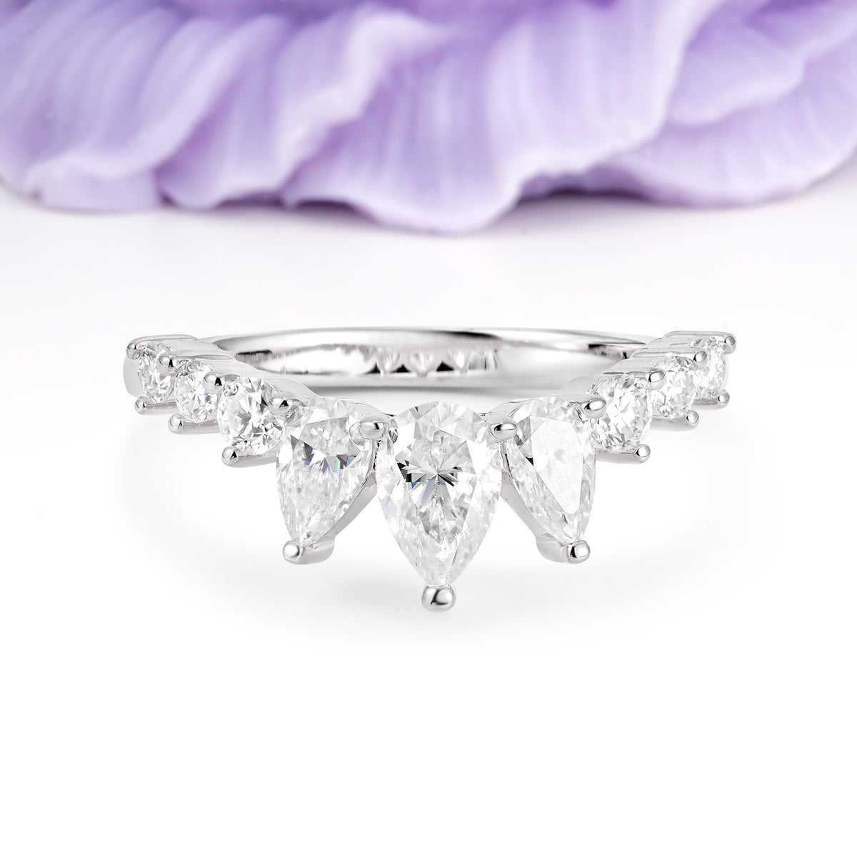 Distinctive Pavé Set 3 Prong Pear Cut Moissanite Wedding Ring - Additional view