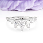 Distinctive Pavé Set 3 Prong Pear Cut Moissanite Wedding Ring - Additional view
