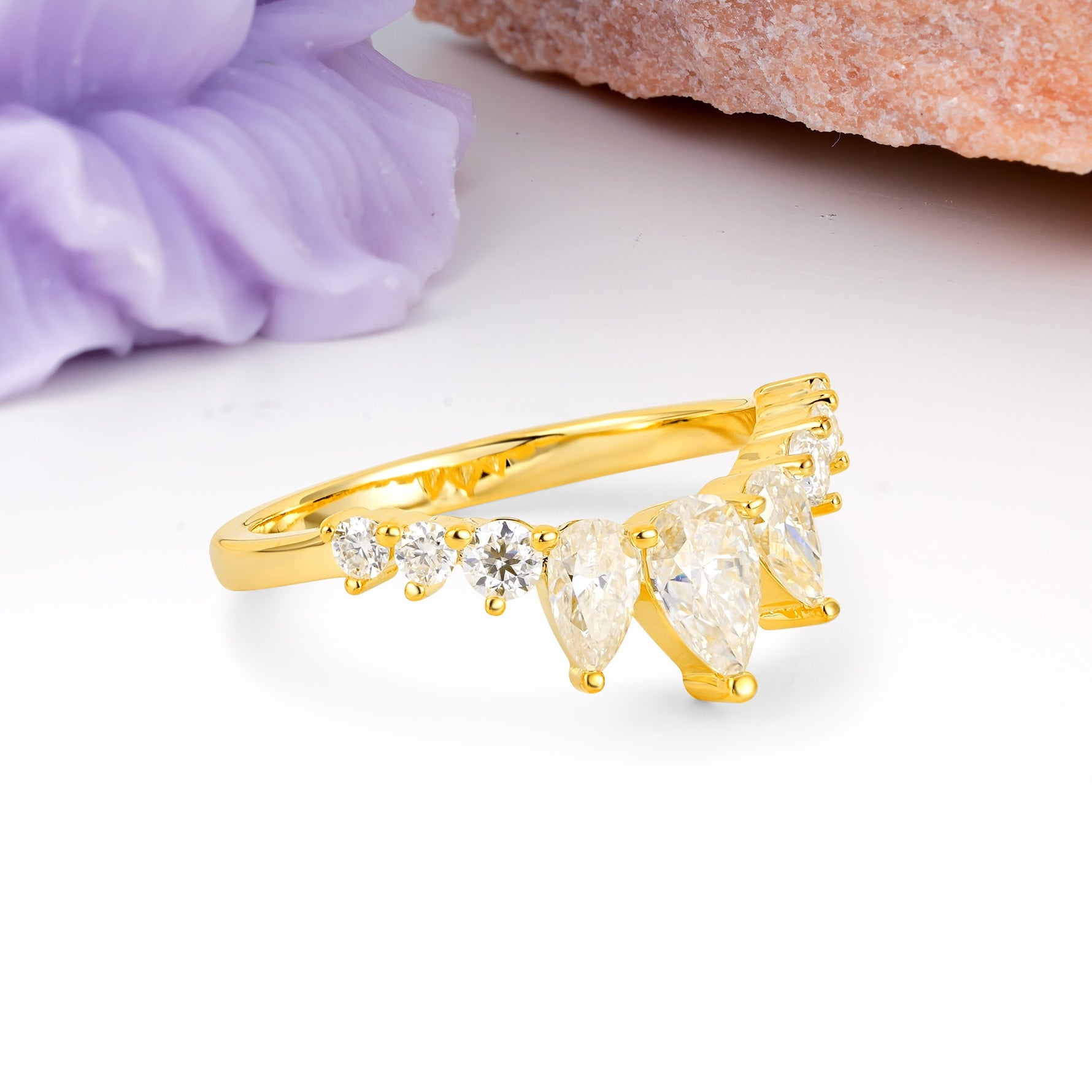 Distinctive Pavé Set 3 Prong Pear Cut Moissanite Wedding Ring - Additional view